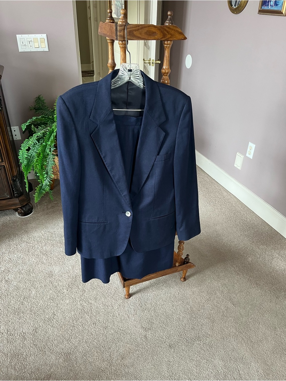 Women's Navy Single-Button Blazer with Matching Skirt